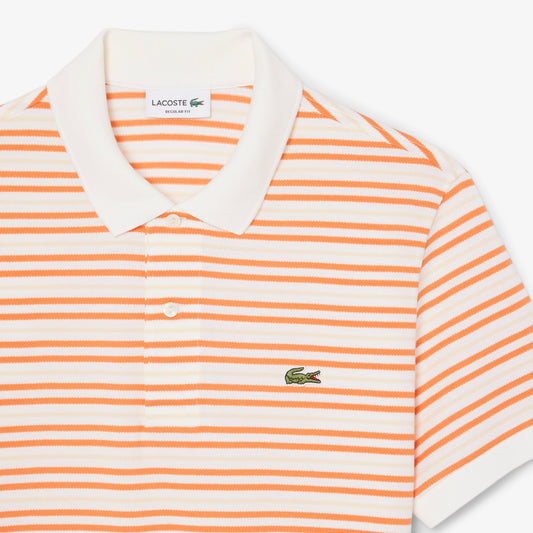 Lacoste Striped Petit Piqué Polo // ORANGE BLANC XFJ