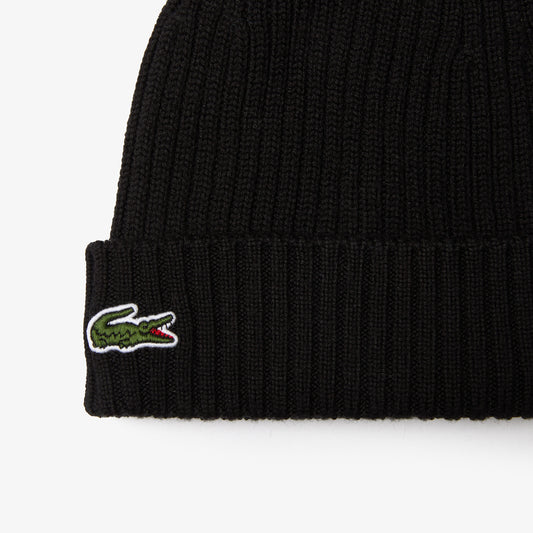 Lacoste Rib Knit Brushed Wool Beanie RB0001 // BLACK 031