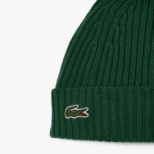 Lacoste Rib Knit Brushed Wool Beanie RB0001 // PINE GREEN 132