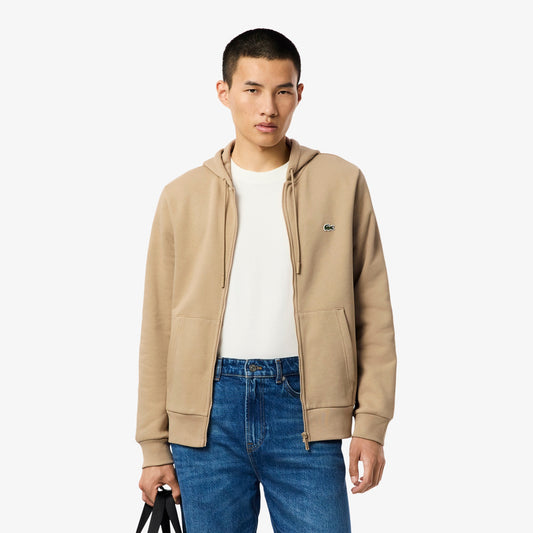 Lacoste Zip-Up Fleece Hoodie // BEIGE