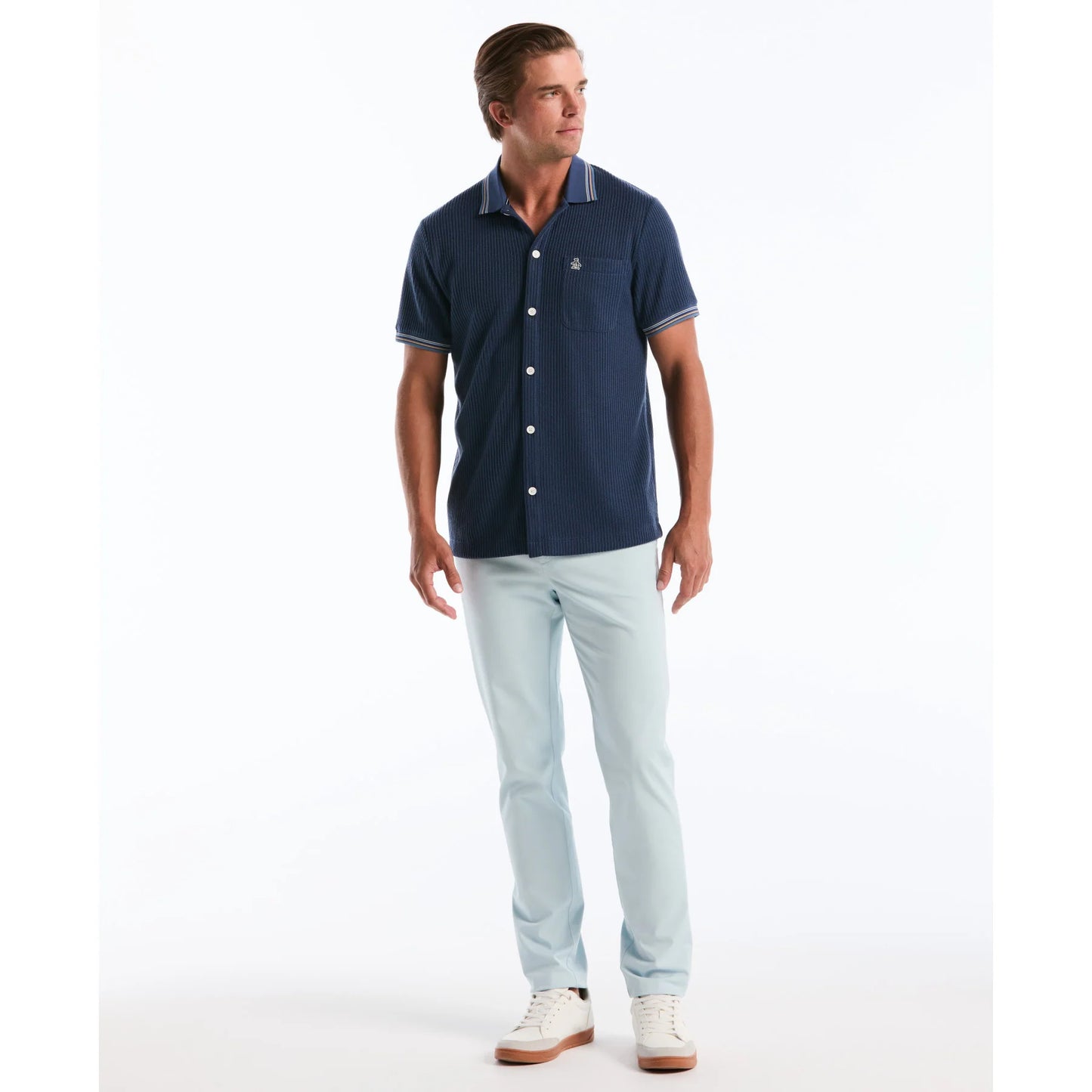 Penguin Vertical Jacquard Button Front Polo OPKS2604 // SARGASSO SEA