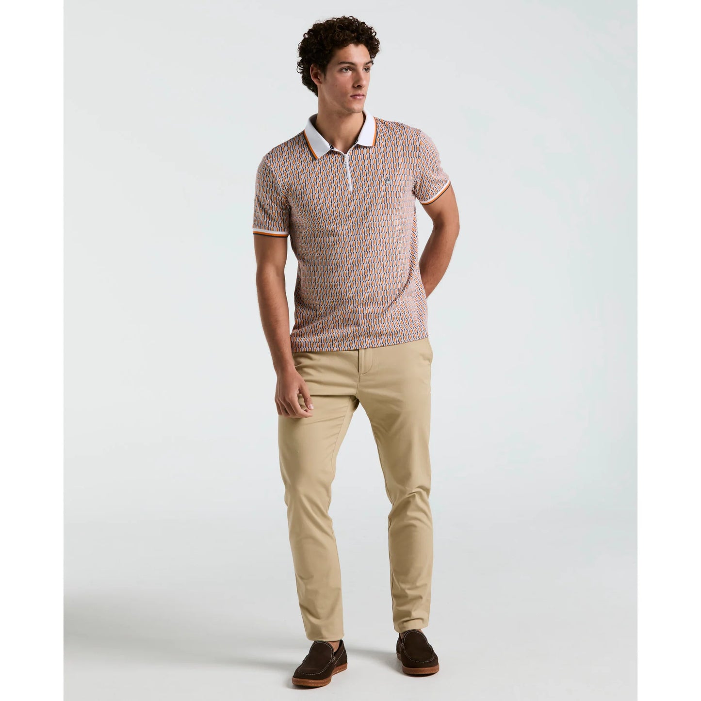 Penguin Tipped Jacquard Geo Print Polo OPKS2501GP // ORANGE PEEL