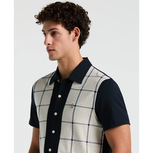 Penguin Interlock Plaid Bowling Shirt // BIRCH/NAVY