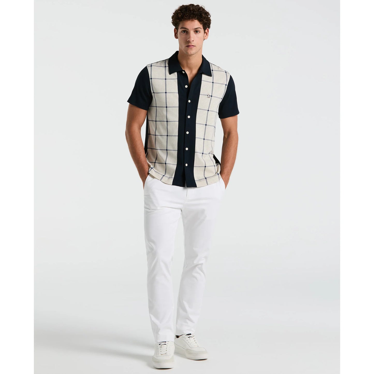 Penguin Interlock Plaid Bowling Shirt // BIRCH/NAVY