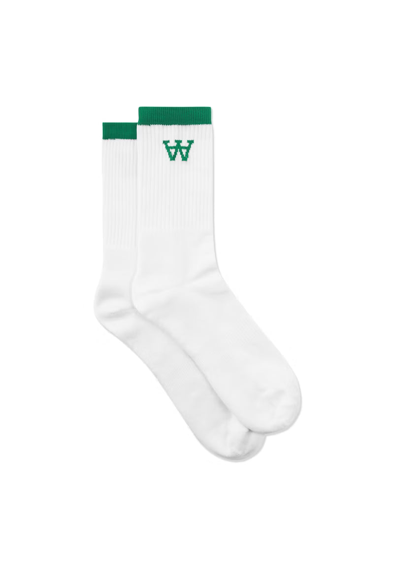 Wood Wood Con Tennis Socks // WHITE/GREEN