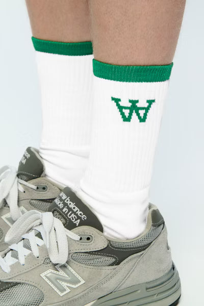 Wood Wood Con Tennis Socks // WHITE/GREEN