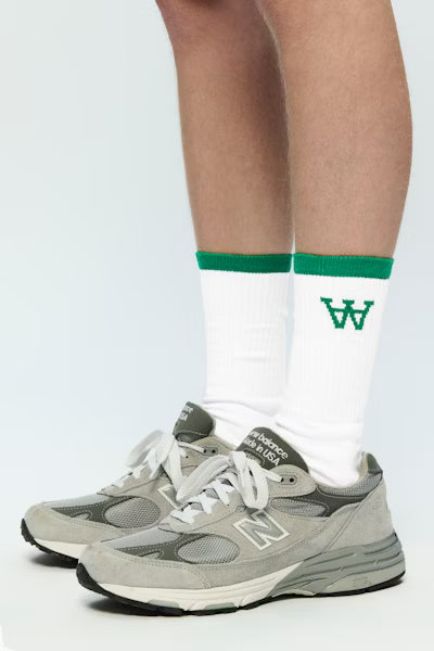Wood Wood Con Tennis Socks // WHITE/GREEN