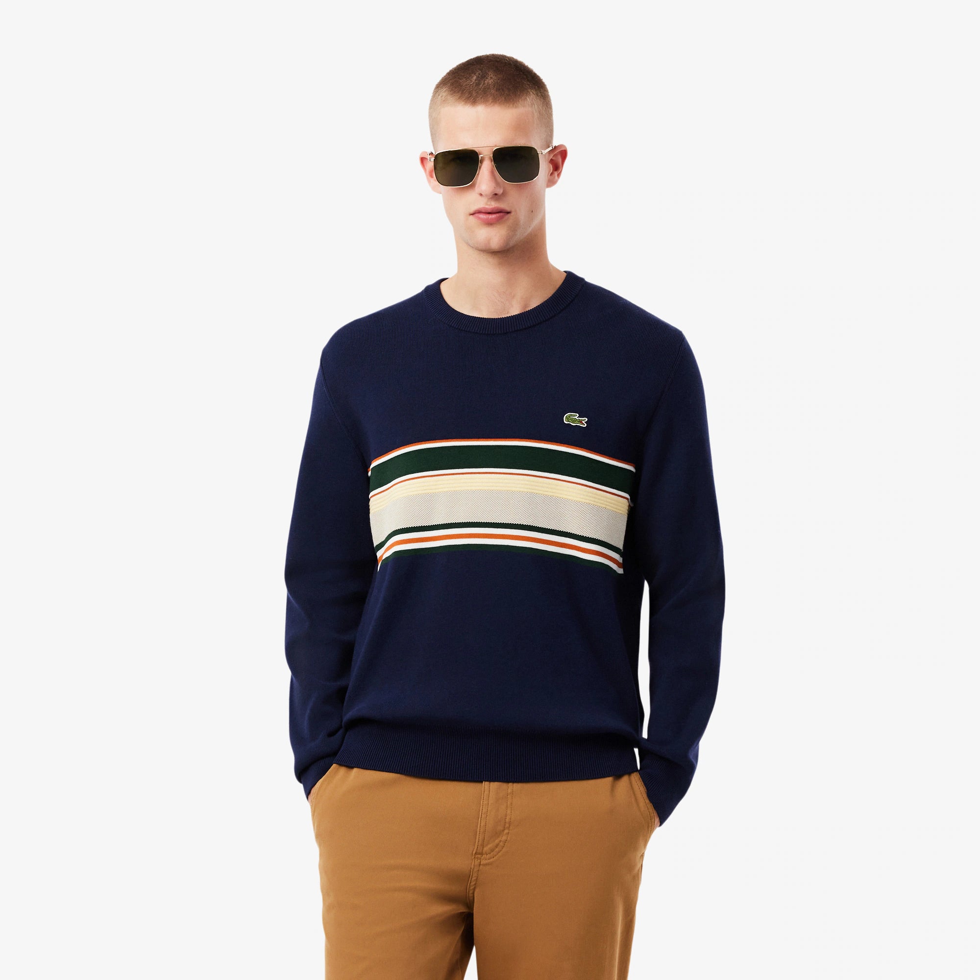 Lacoste French Made Striped Sweatshirt AH5944 // NAVY 9IL