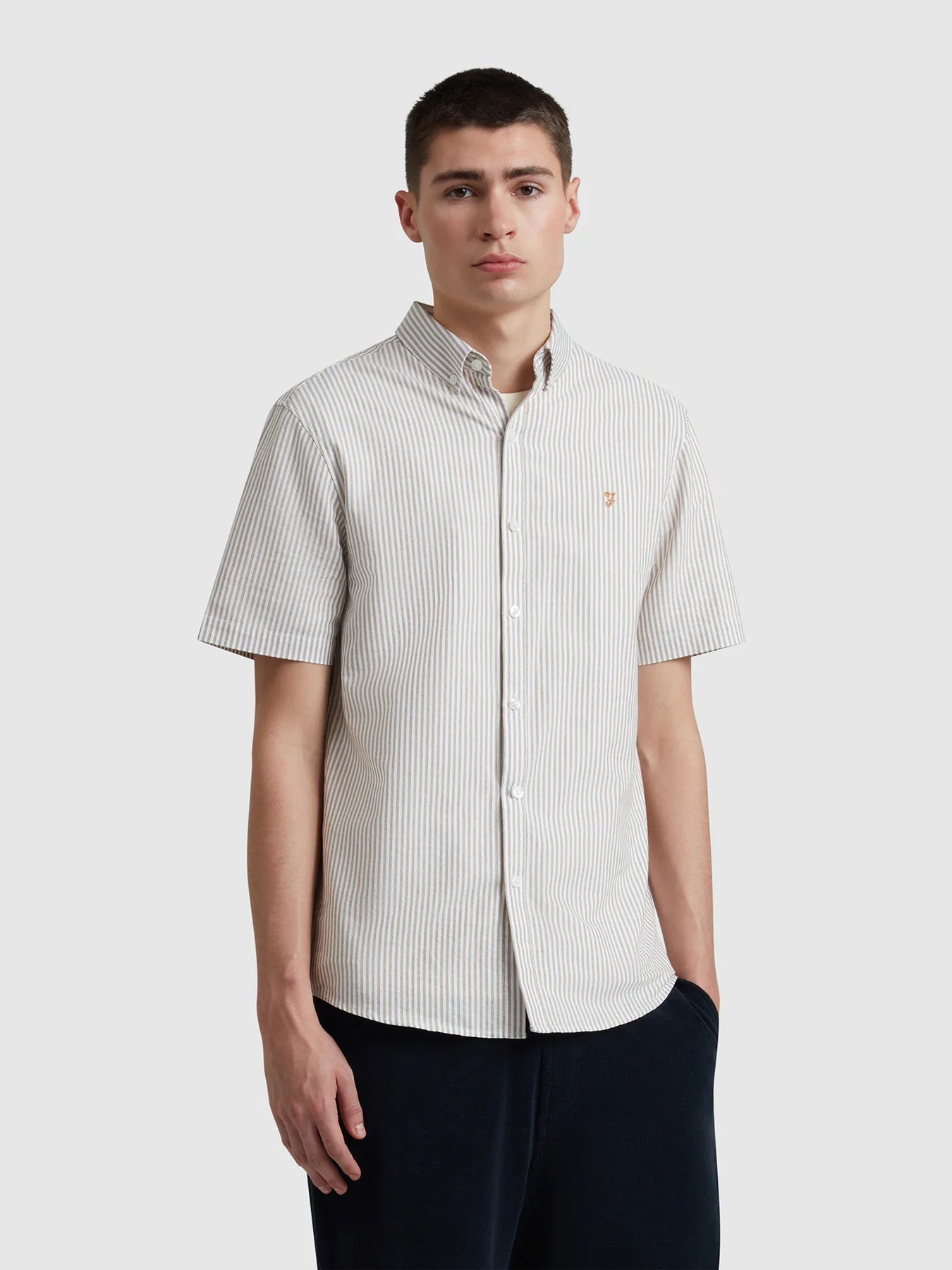 Farah Brewer Stripe Short Sleeve Shirt // STAINED OAK