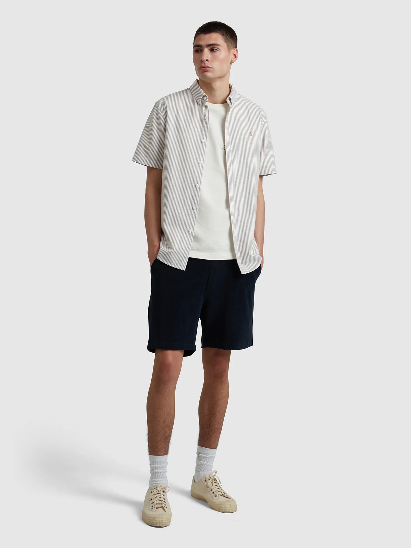 Farah Brewer Stripe Short Sleeve Shirt // STAINED OAK