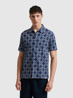 Farah Astral Short Sleeve Medieval Print Shirt // SIGIL BLUE