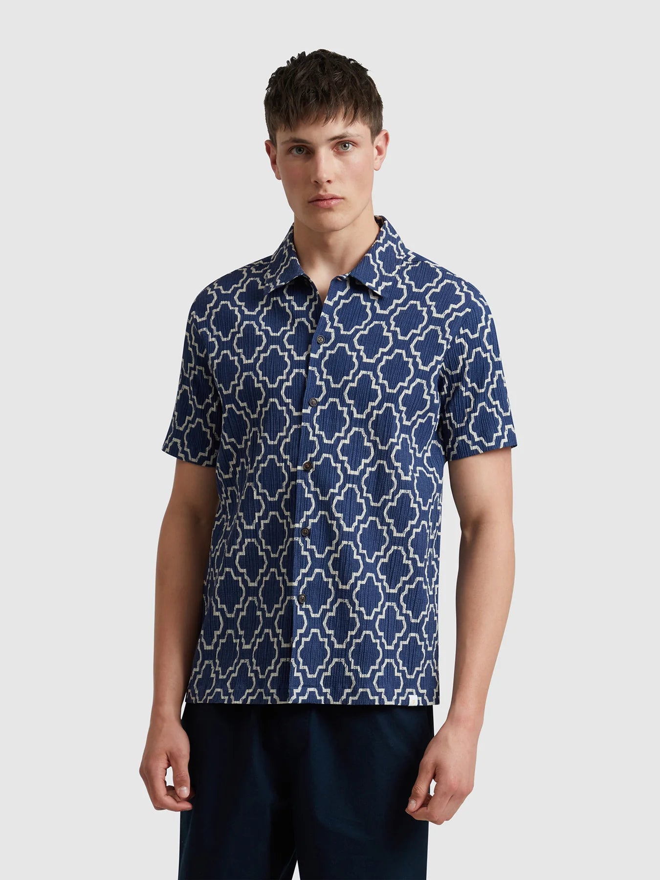 Farah Astral Short Sleeve Medieval Print Shirt // SIGIL BLUE