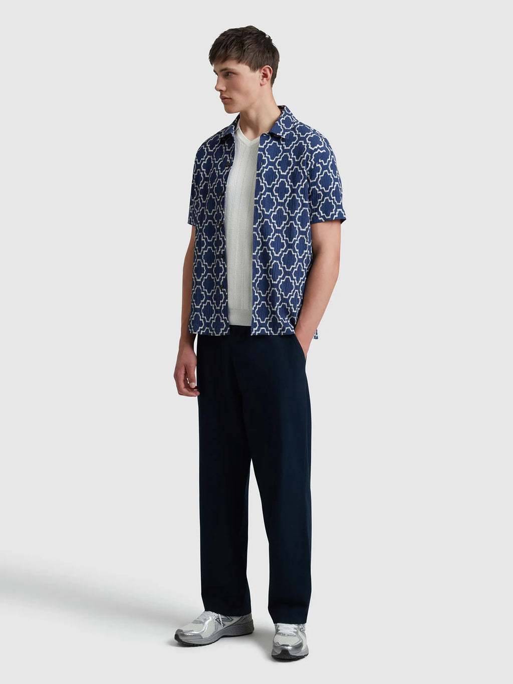 Farah Astral Short Sleeve Medieval Print Shirt // SIGIL BLUE