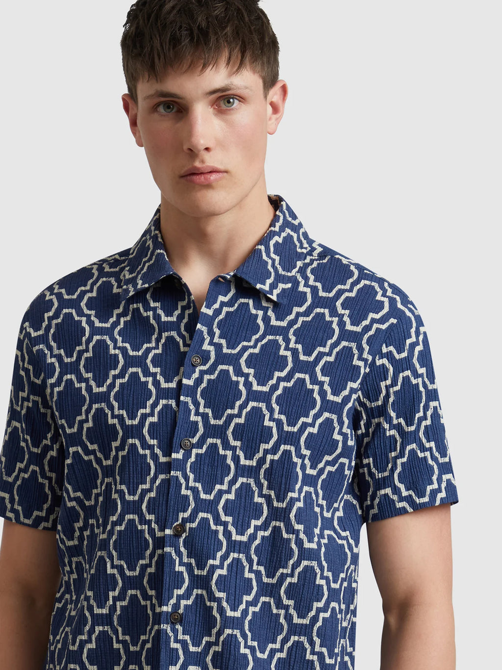 Farah Astral Short Sleeve Medieval Print Shirt // SIGIL BLUE