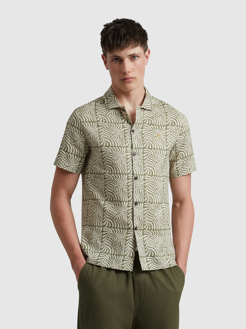 Farah Cadmun Short Sleeve Fern Print Shirt // ROCKET GREEN