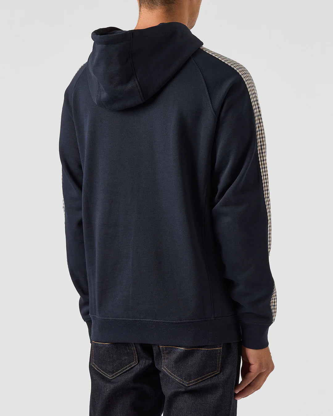 Weekend Offender Lo Sung Check Sleeve Hood // NAVY