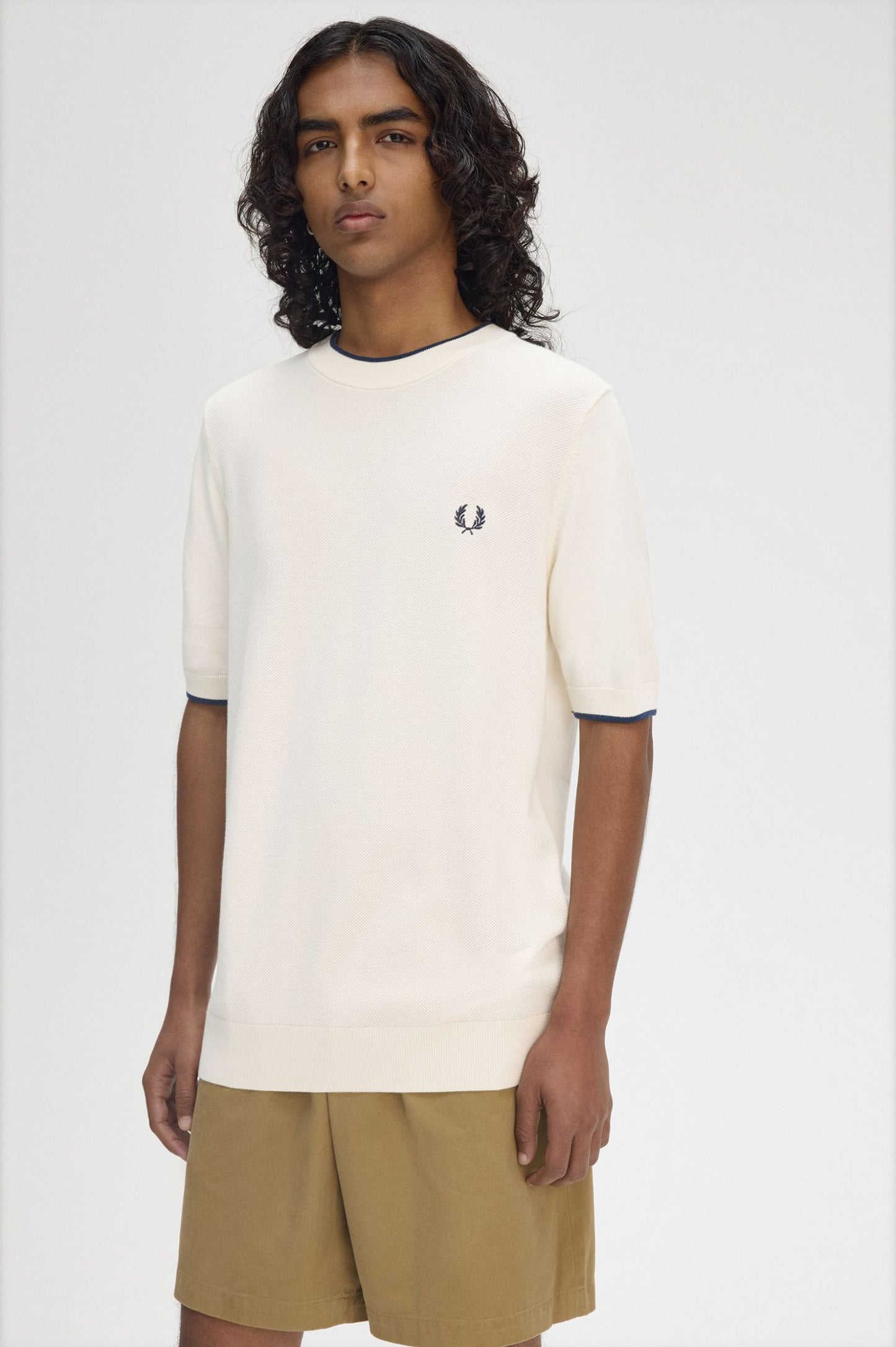 Fred Perry Texture Front Knitted T-Shirt K7642 // ECRU S64