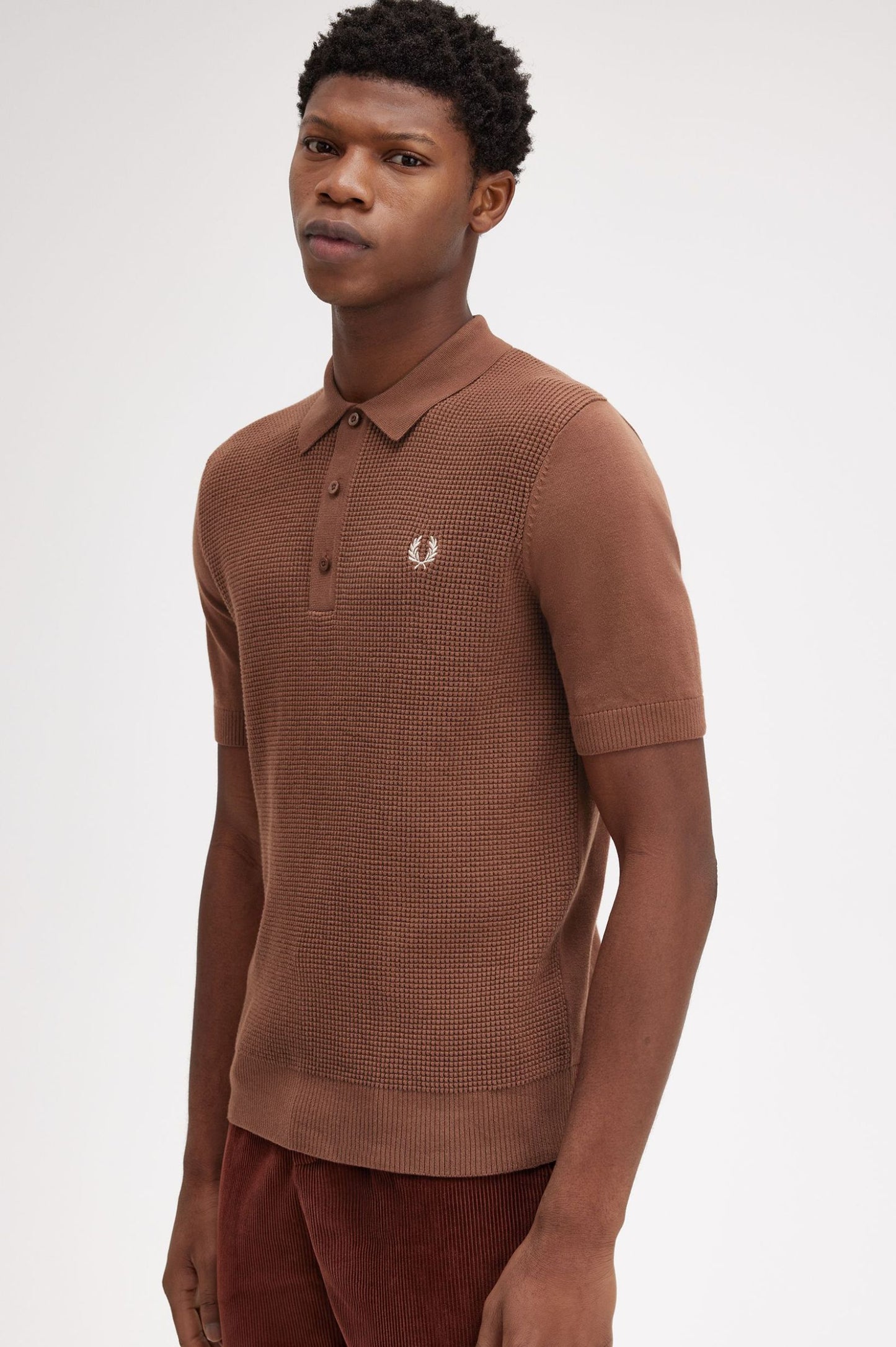 Fred Perry Waffle Stitch Knitted Polo K8555 // WHISKY BROWN