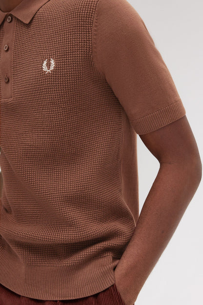 Fred Perry Waffle Stitch Knitted Polo K8555 // WHISKY BROWN