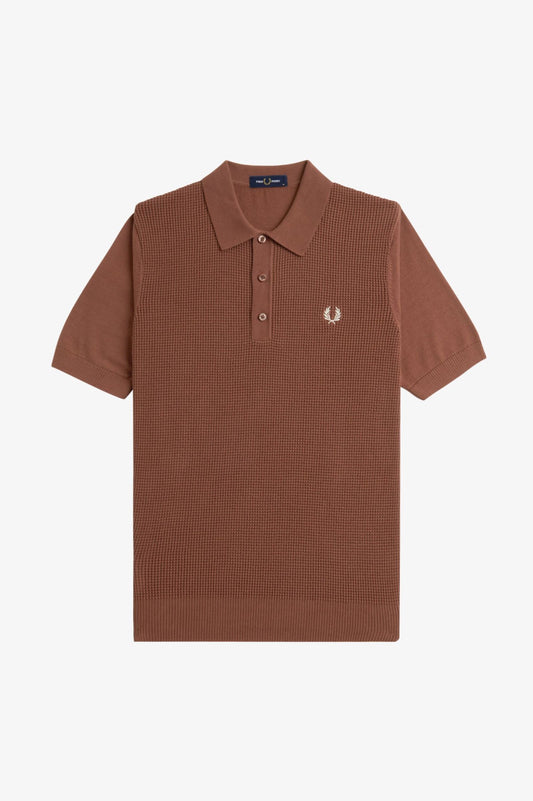 Fred Perry Waffle Stitch Knitted Polo K8555 // WHISKY BROWN