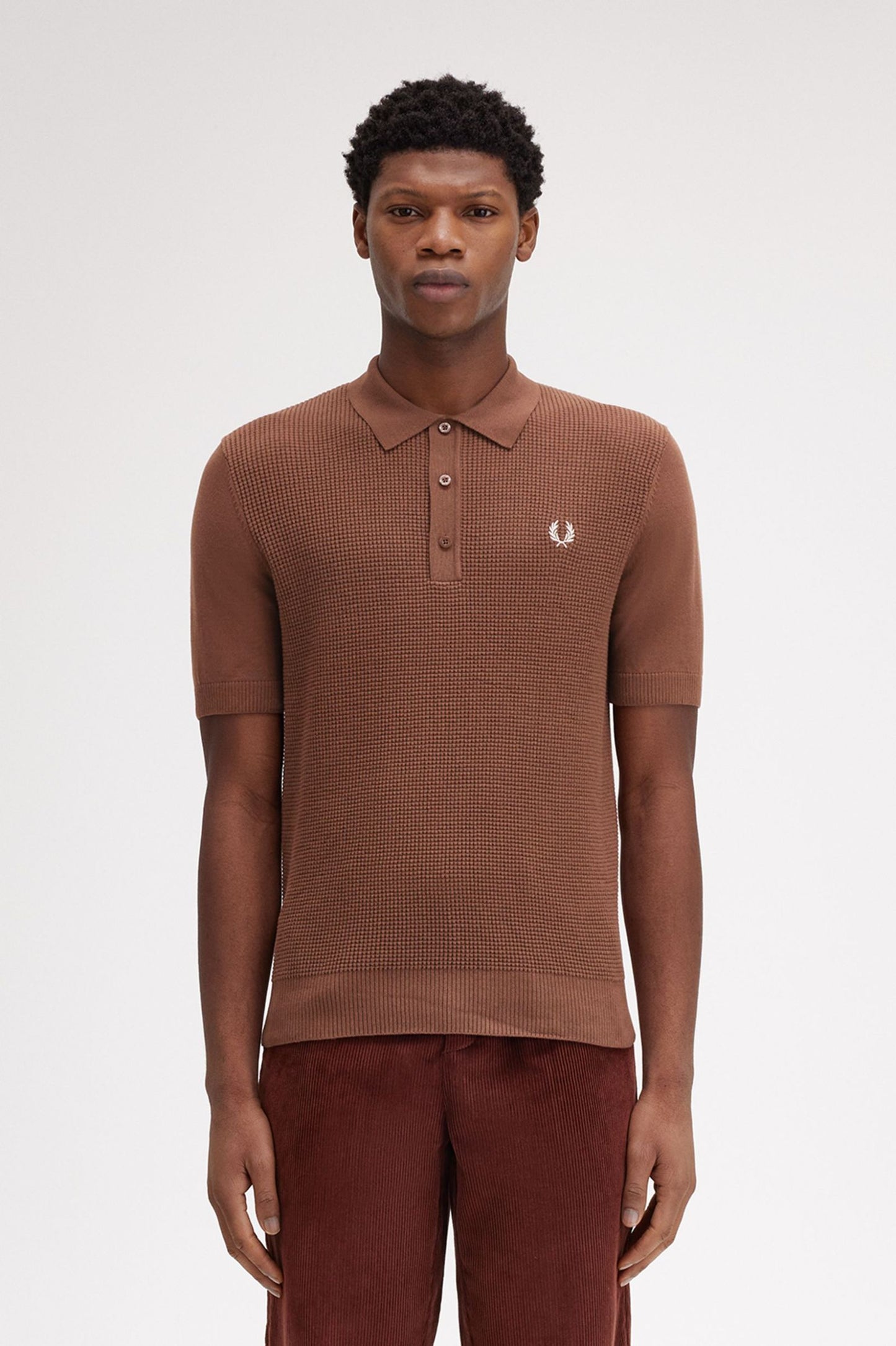 Fred Perry Waffle Stitch Knitted Polo K8555 // WHISKY BROWN