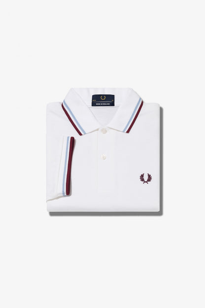 Fred Perry M12 120 Made in England Skjorta // WHITE/MAROON 