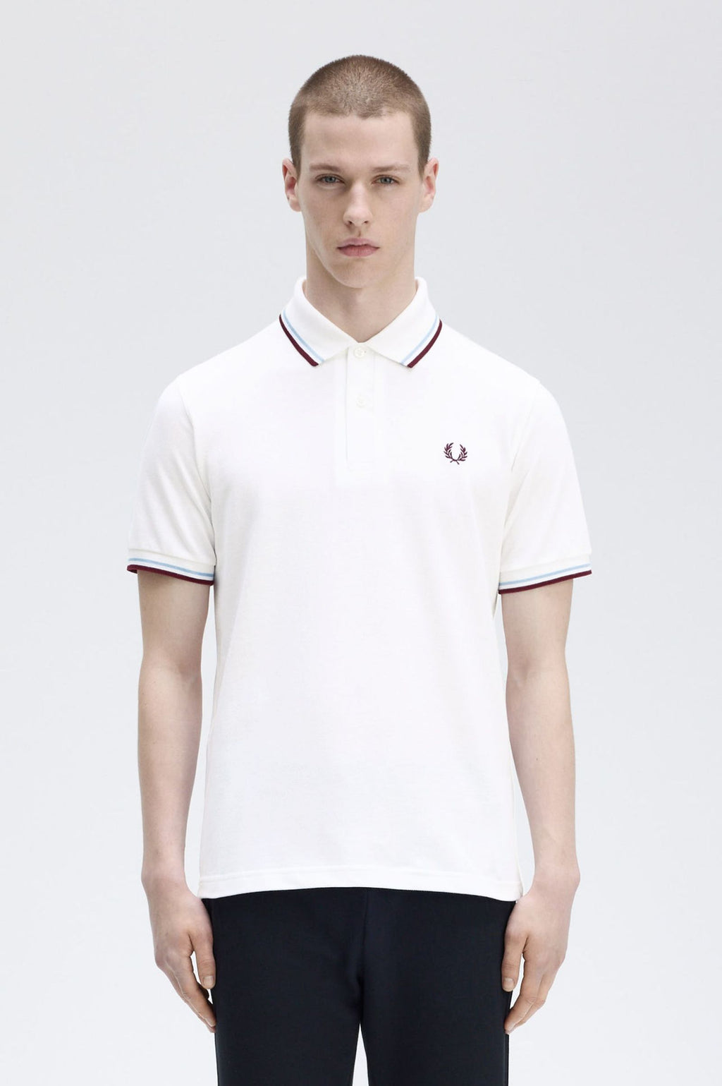 Fred Perry M12 Made In England Polo // WHITE/MAROON 120