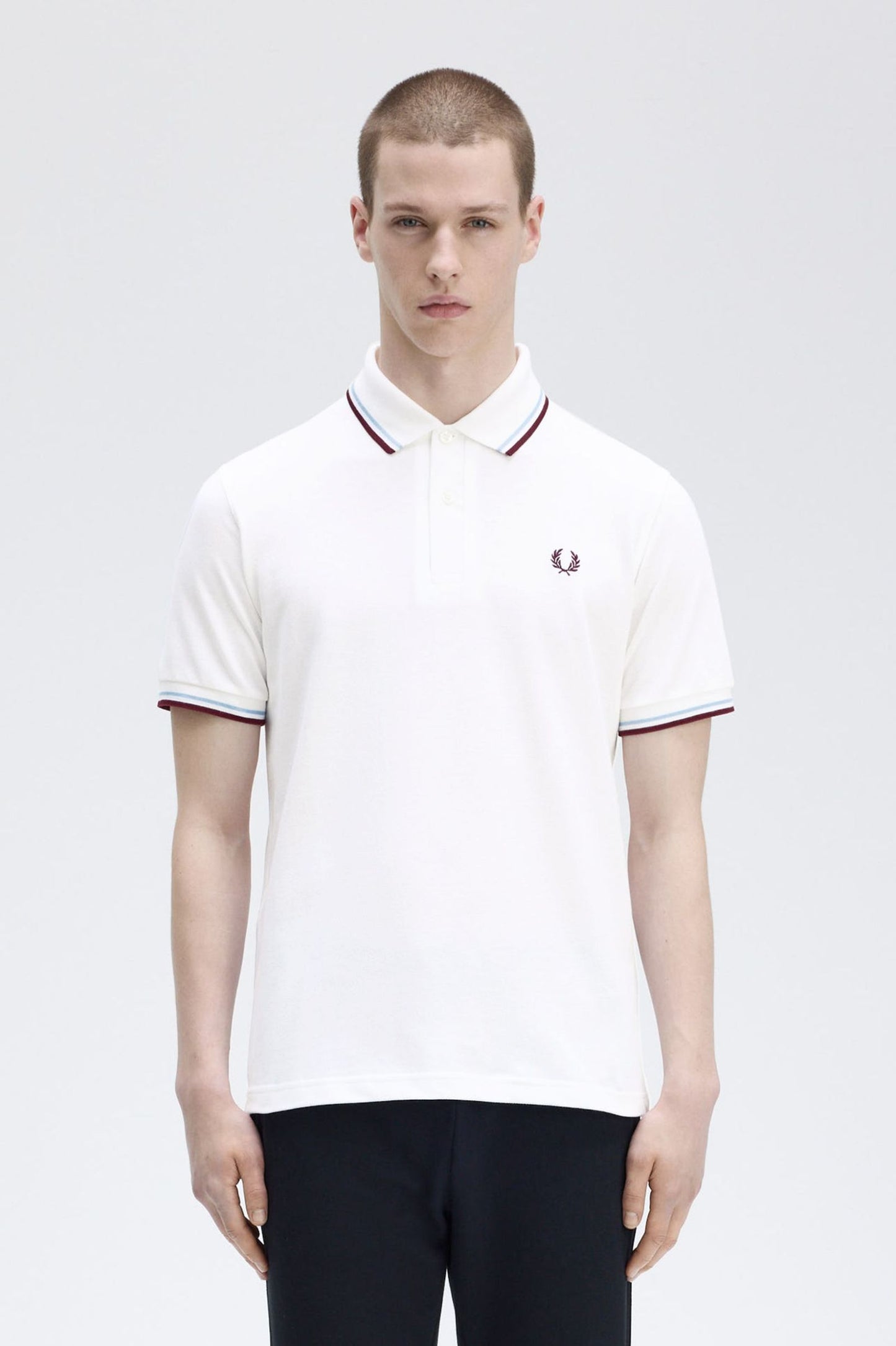 Fred Perry M12 Made In England Polo // WHITE/MAROON 120