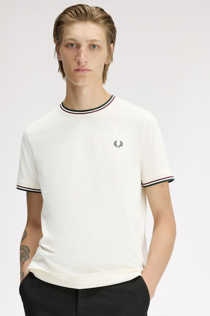 Fred Perry Twin Tipped T-Shirt // ECRU/OXBLOOD/GRASSROOTS 84A