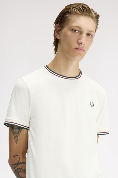 Fred Perry Twin Tipped T-Shirt // ECRU/OXBLOOD/GRASSROOTS 84A