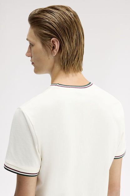 Fred Perry Twin Tipped T-Shirt // ECRU/OXBLOOD/GRASSROOTS 84A