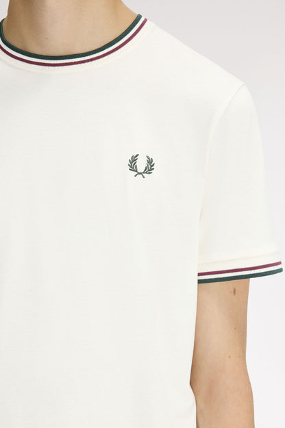 Fred Perry Twin Tipped T-Shirt // ECRU/OXBLOOD/GRASSROOTS 84A