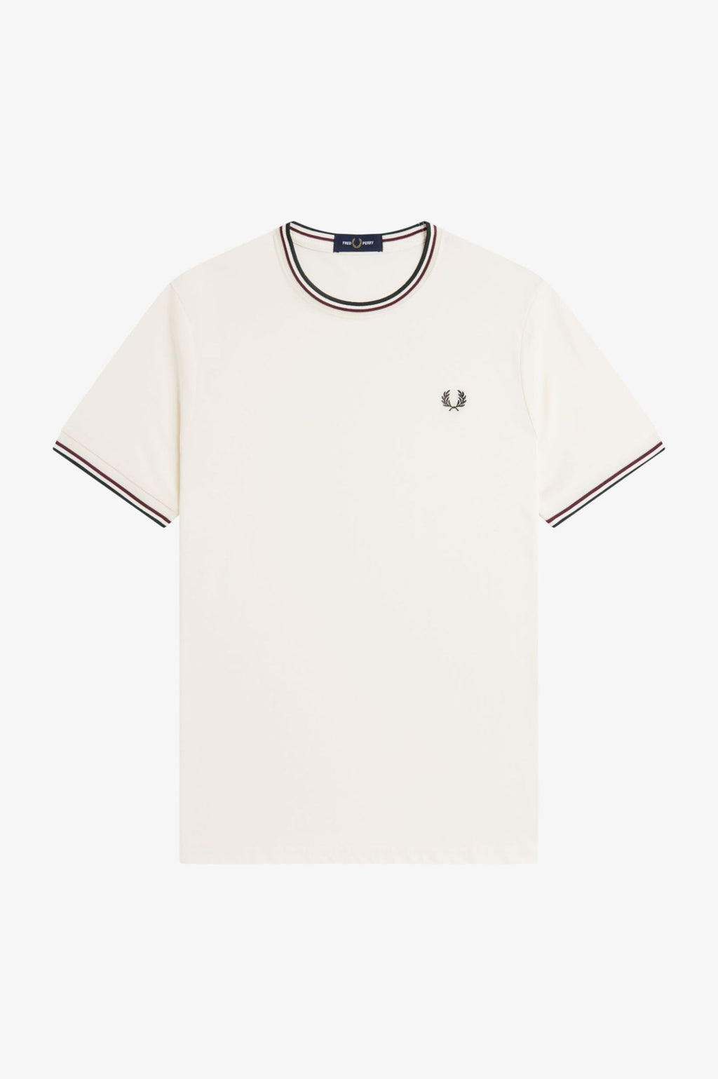 Fred Perry Twin Tipped T-Shirt // ECRU/OXBLOOD/GRASSROOTS 84A