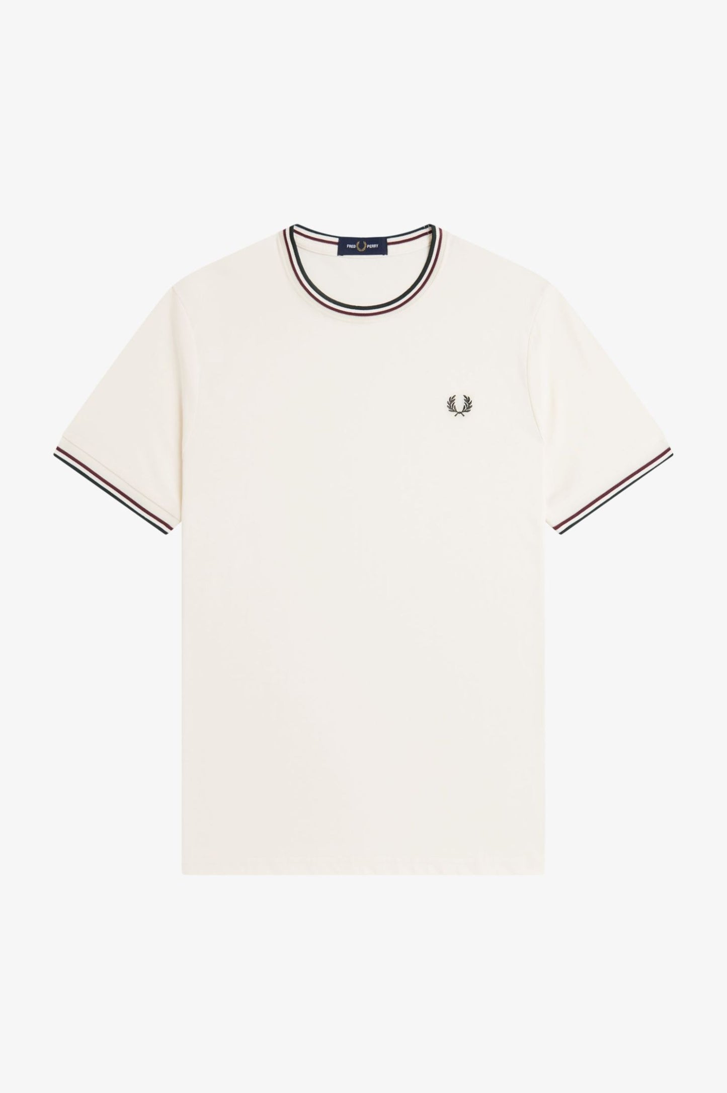 Fred Perry Twin Tipped T-Shirt // ECRU/OXBLOOD/GRASSROOTS 84A