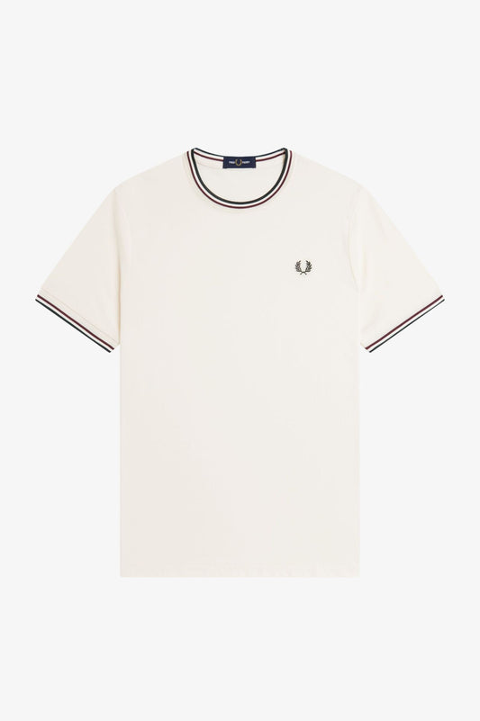Fred Perry Twin Tipped T-Shirt // ECRU/OXBLOOD/GRASSROOTS 84A