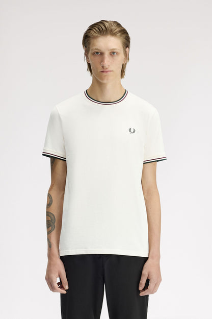 Fred Perry Twin Tipped T-Shirt // ECRU/OXBLOOD/GRASSROOTS 84A
