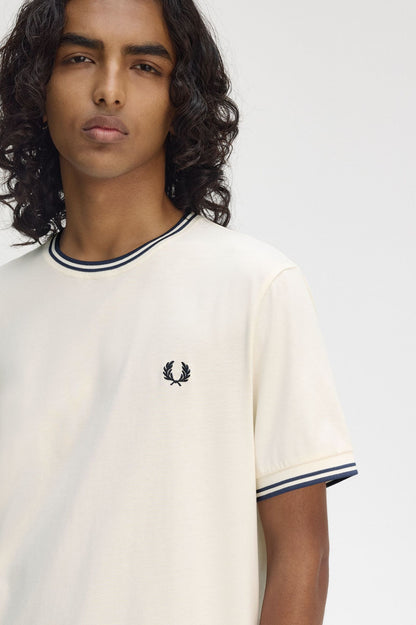 Fred Perry Twin Tipped T-Shirt M1588 // ECRU/TENNIS BLUE Y24