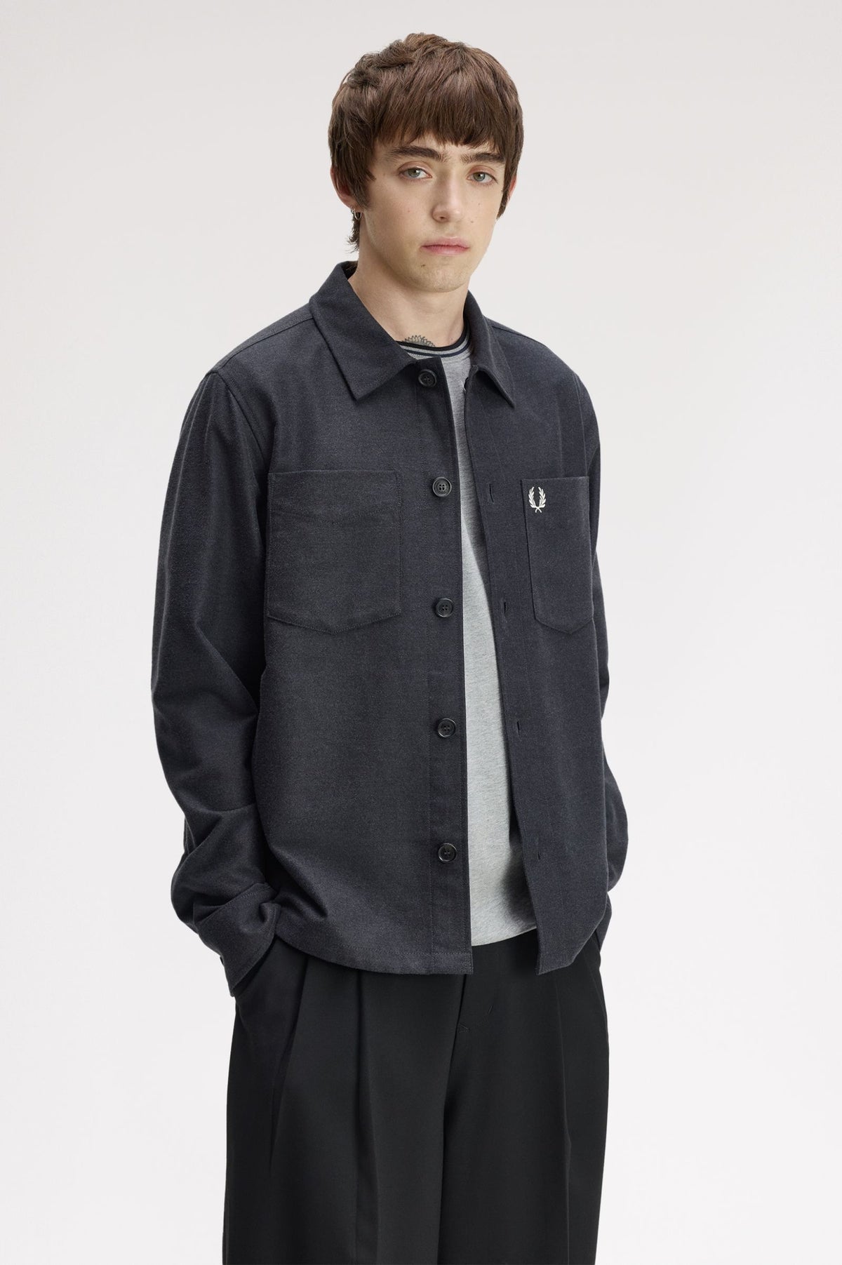 Fred Perry Brushed Twill Overshirt // CHARCOAL MARL 948