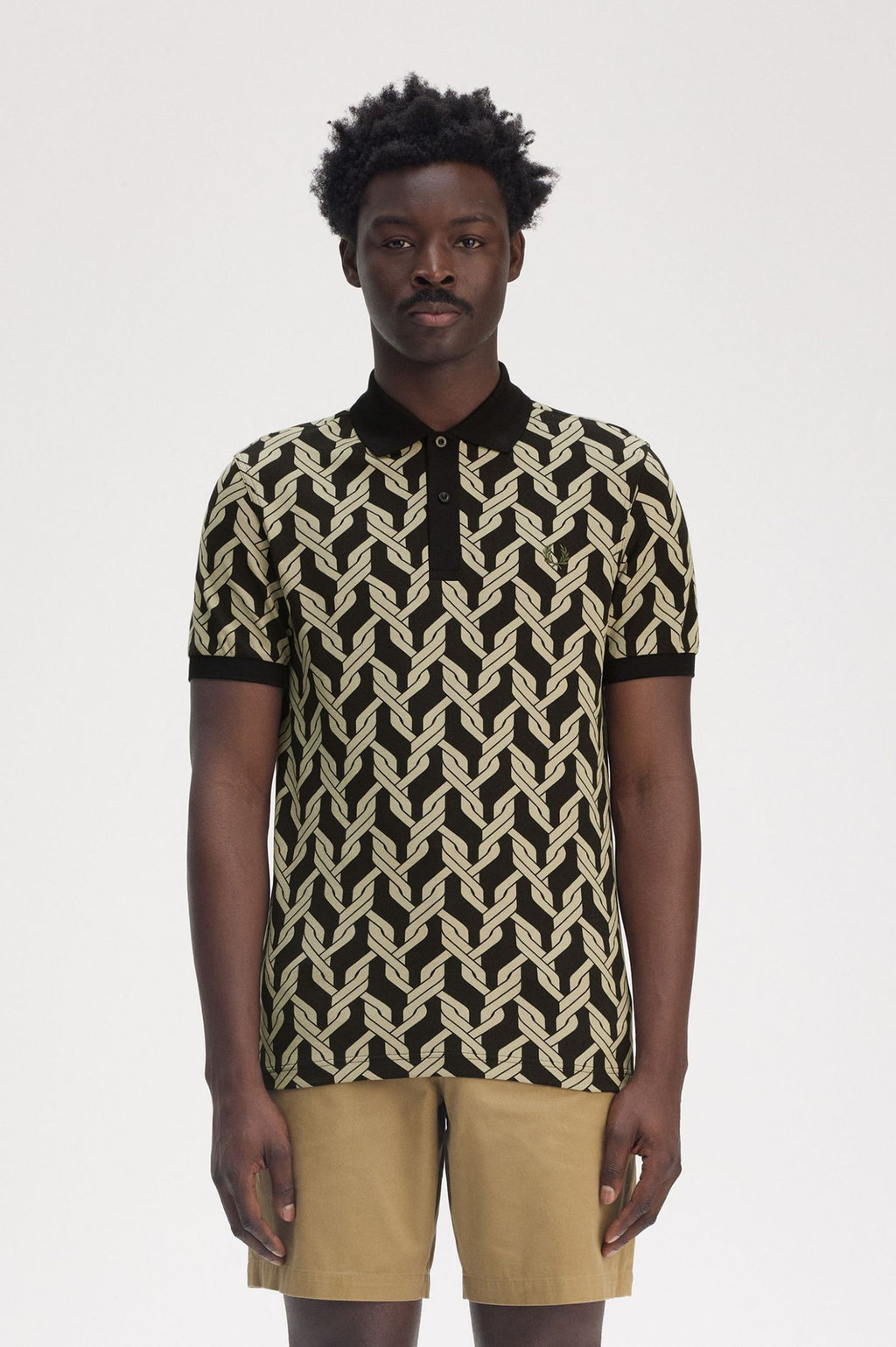 Fred Perry Cable Knit Polo Shirt M9837 // BLACK 102