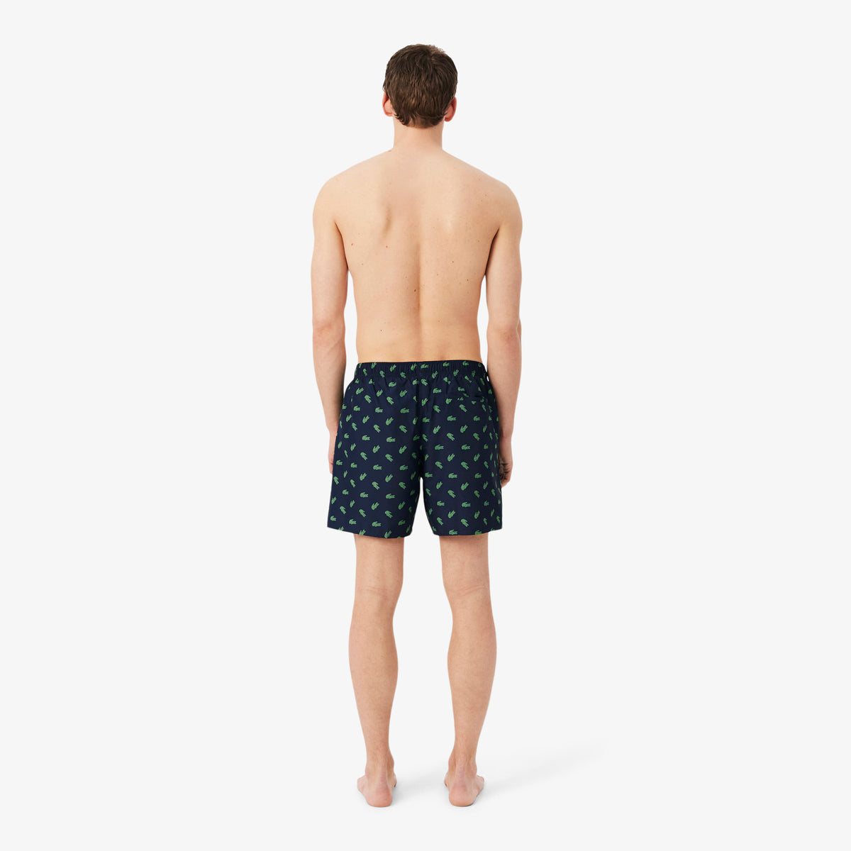 Lacoste Mid Length Crocodile Print Swim Trunks // Marine