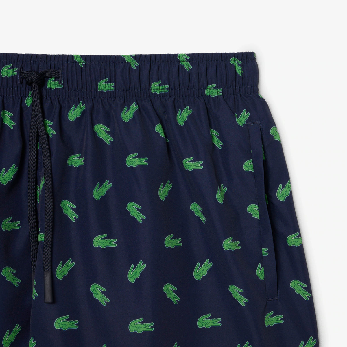 Lacoste Mid Length Crocodile Print Swim Trunks // Marine