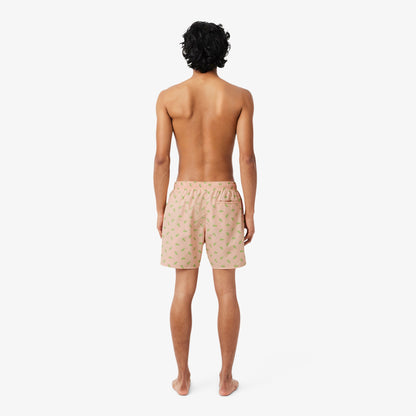 Lacoste Mid Length Crocodile Print Swim Trunks // PEACH PINK