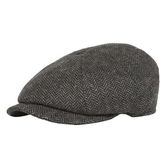 Barbour Fyne Tweed Baker Boy Cap // CHARKCOAL GREY CH71