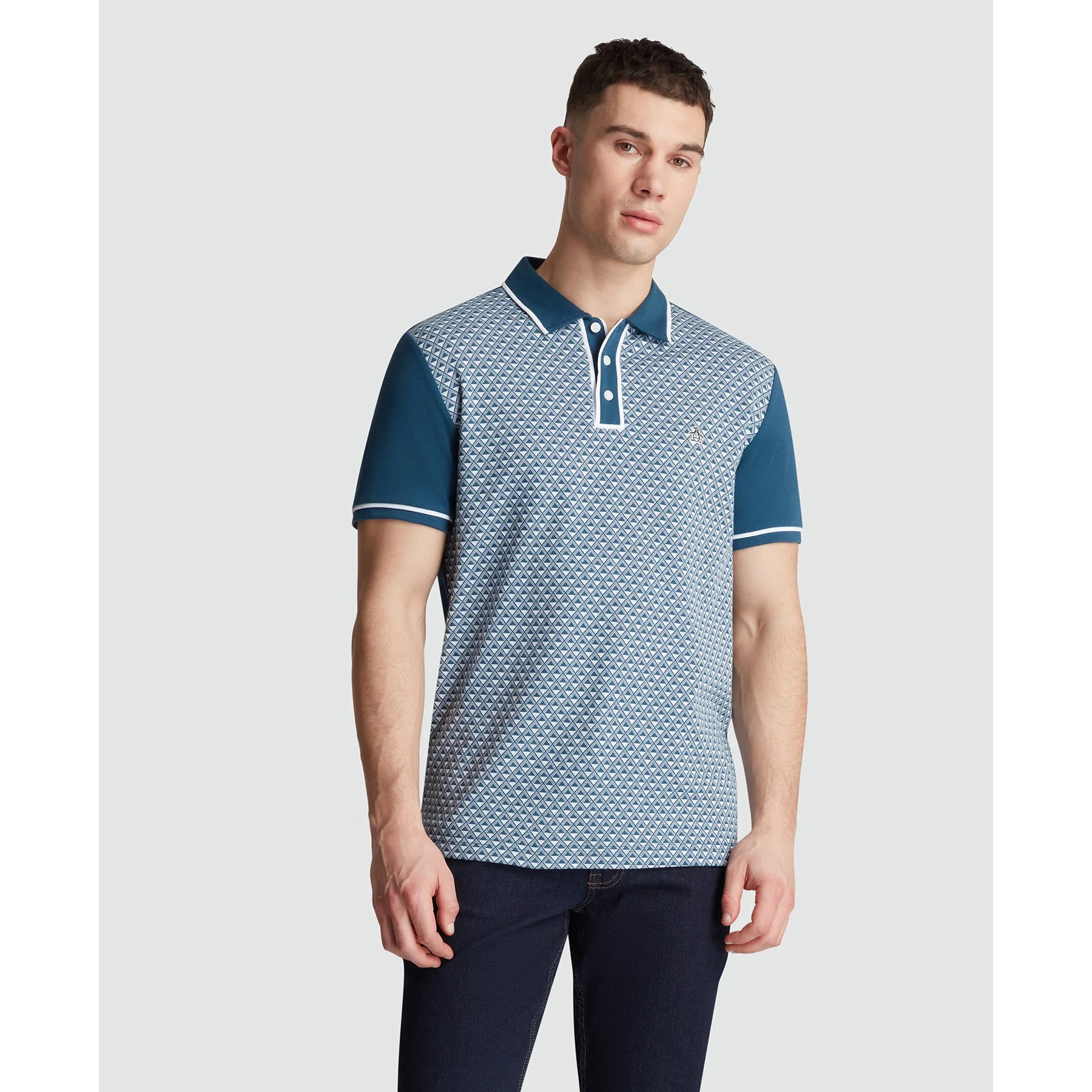 Penguin Diamond Jaquard Front Interlock Polo OPKS2514 // BLUE WING