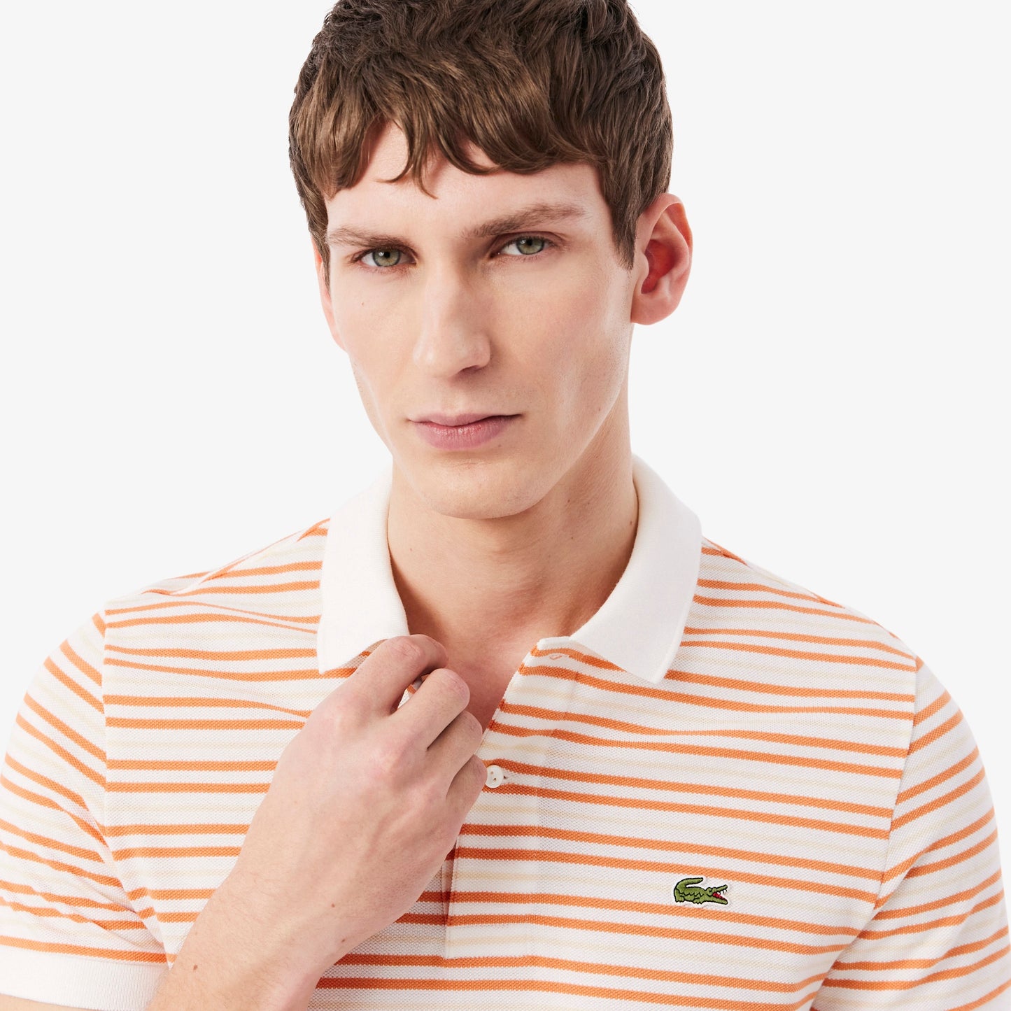 Lacoste Striped Petit Piqué Polo // ORANGE BLANC XFJ