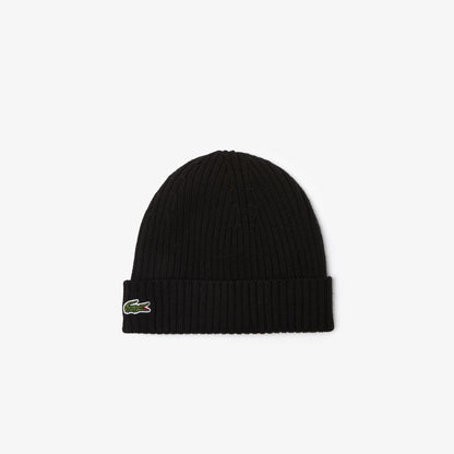 Lacoste Rib Knit Brushed Wool Beanie RB0001 // BLACK 031