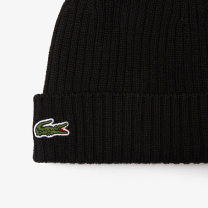 Lacoste Rib Knit Brushed Wool Beanie RB0001 // BLACK 031