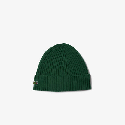 Lacoste Rib Knit Brushed Wool Beanie RB0001 // PINE GREEN 132