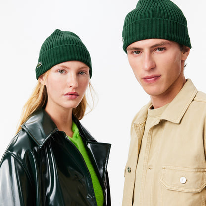 Lacoste Rib Knit Brushed Wool Beanie RB0001 // PINE GREEN 132