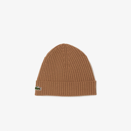 Lacoste Rib Knit Brushed Wool Beanie RB0001 // BROWN SIX